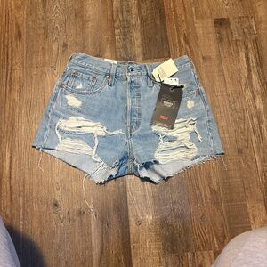 LEVIS  Light Blue Distressed Denim Cutoff Shorts
